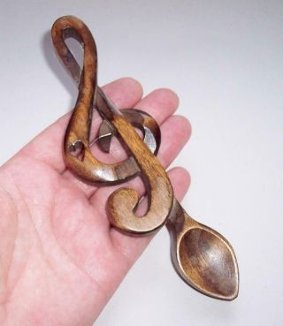 Antique/vintage Wooden Welsh Love Spoon Hand Carved Treble Clef & Love Heart T