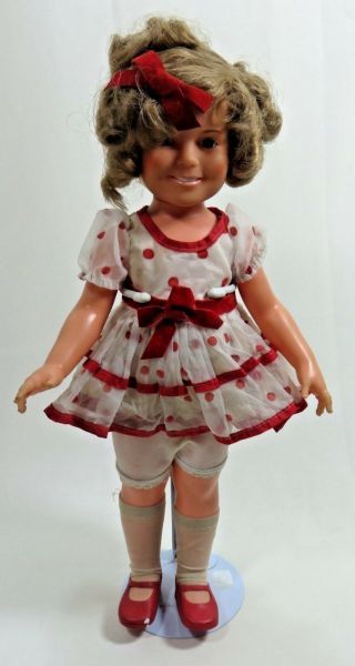 Ideal Shirley Temple Doll 16 - 3/4 " With Stand White Dress 1972 Vintage