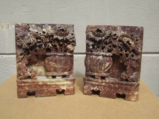 Antique Chinese Carved Soapstone Bookends Sculpture