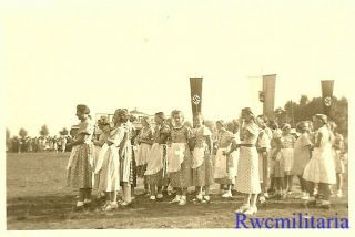 Rare German Bdm Girls Truppe In Dresses At Field Ceremony