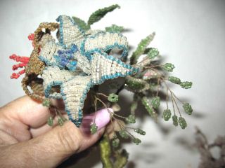 7 Vintage Antique Beaded / Bead Wire Stemmed Flowers