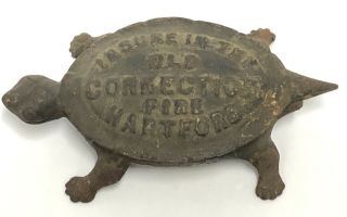 Rare Antique Connecticut Fire Insurance Hartford,  Ct Cast Iron Turtle Match Safe