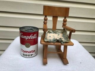 Vintage Doll Furniture Wood Rocking Chair By Strombecker Wooden 7 " With Cushion