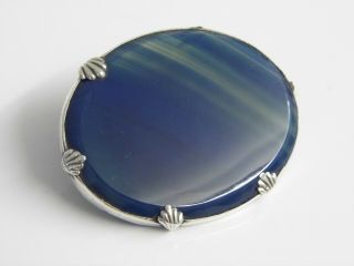 A Large Antique Edwardian Sterling Silver & Blue Agate Brooch