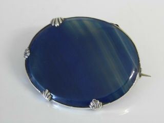 A Large Antique Edwardian Sterling Silver & Blue Agate Brooch 2