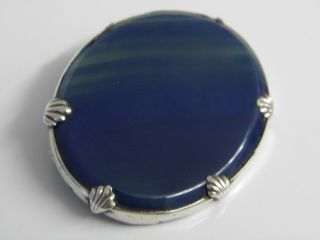 A Large Antique Edwardian Sterling Silver & Blue Agate Brooch 3