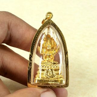 Phra Nak Prok Thai Buddha Amulet Brass Magic Luck Protect Pendant Gold Case