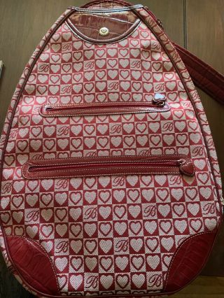 Rare Brighton Red Heart Xl Tennis Racket Bag Tote Sleeve Case - Euc