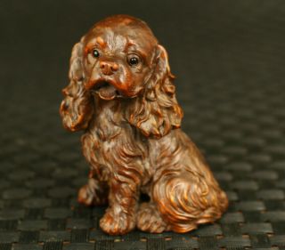 Mini Old Boxwood Hand Carved Long Hair Lovely Dog Statue Figure Decoration Gift