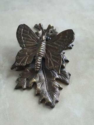Vintage Butterfly On Leaf Door Knocker Cast Brass 3 " X 6 "
