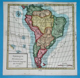 1780 Map South America Patagonia Argentina Chile Peru Bolivia Colombia