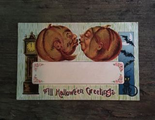 Antique Embossed Halloween Kissing Jackolanterns 1911 Postmark