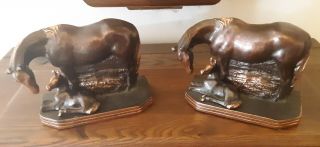 RARE VINTAGE Bookends by Gladys Brown,  Dodge Inc Copper Bronze Horse with foal 2