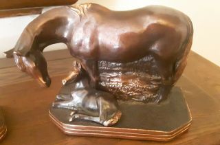 RARE VINTAGE Bookends by Gladys Brown,  Dodge Inc Copper Bronze Horse with foal 3