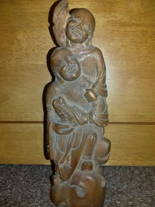 Antique Chinese Hand Carved Wood Wooden Statue Figure Ornament