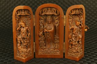 Unique Boxwood Hand Carved Queen Mother Of The West Statue Box,  Brass Buckle