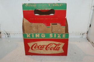 Vintage Coca Cola King Size Fish Tail Cardboard 6 Bottle Carrier Case Caddy Rare
