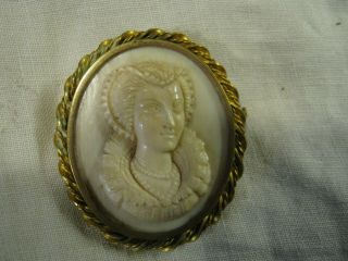 Unusual Antique Quality Hand Carved Cameo Brooch Pin Full Face C1880