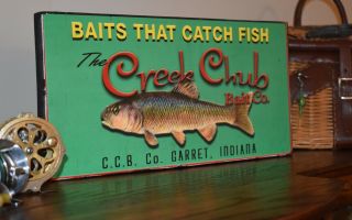 Vintage Creek Chub Bait Co Wooden Sign Garrett Indiana Lures Baits Catch Fish