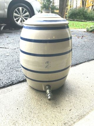 Antique 2 Gallon Stoneware Water Cooler With Lid Blue Cobalt Ohio