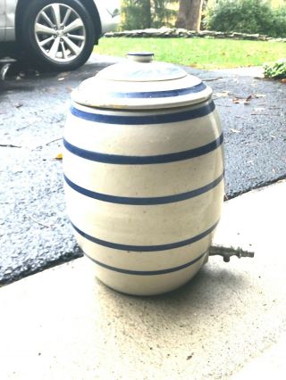 Antique 2 Gallon Stoneware Water Cooler With Lid BLUE COBALT OHIO 2