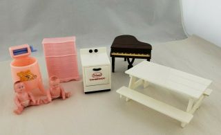 Vintage Renwal Ideal Dollhouse Furniture Piano Dishwasher Babies