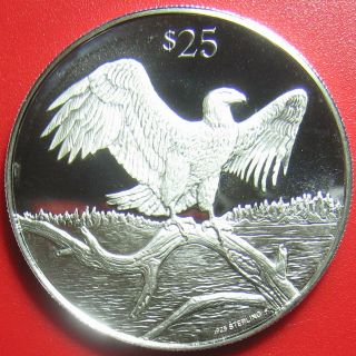 1993 British Virgin Islands $25 Silver Proof Bald Eagle Wildlife Rare Bvi Coin
