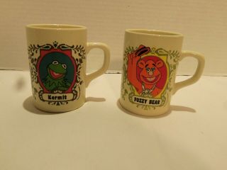 Disney The Muppets Show Kermit & Fozzie Ceramic Coffee Mugs - 4 Inches - Rare