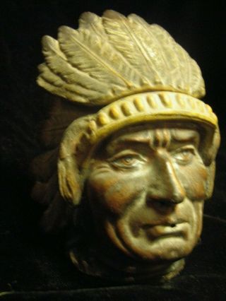 Antique Native American Indian Head Paint Inkwell W/ Insert