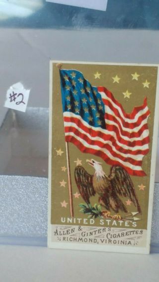 RARE VINTAGE 1880 ' S ALLEN GINTER ' S CIGARETTES U.  S.  AMERICAN FLAG TRADING CARD 2