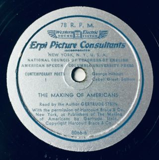 Rare 78rpm - Gertrude Stein - Erpi Western Electric - Making Of Americans 1934/5