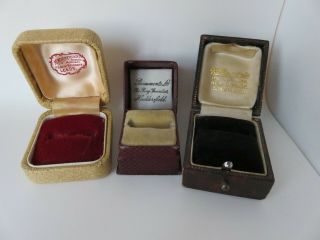 3 Antique Victorian/ Edwardian Retro Leather Ring Boxes Ex Jewellers Display