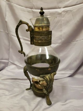 Vintage Leonard Silverplate And Glass Coffee Carafe And Warmer Ornate