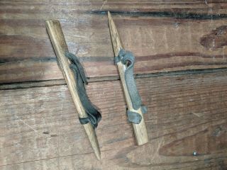 Antique / Vintage Hand Made,  Hand - Held Corn Huskers,  Leather & Wood