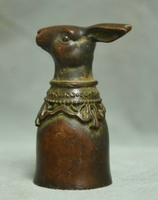 6.  5cm Folk Old Chinese Bronze Feng Shui Rabbit Animal Head Drinking Vessel Cup