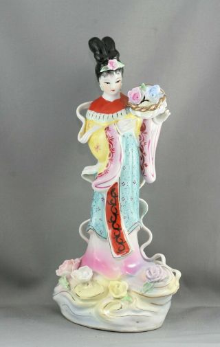 Hand Painted Vintage Chinese Porcelain Statue Of A Deity Circa 1960s