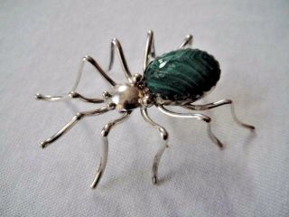 Navajo Esther Spencer Green Malachite Sterling Silver Spider Brooch Pin Rare