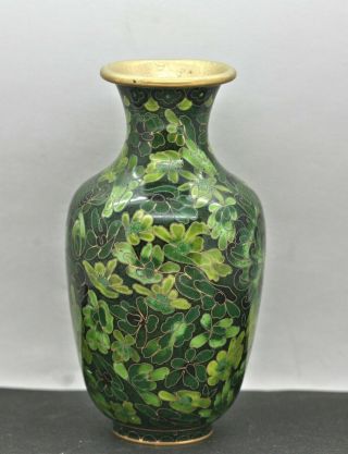 Stunning Emerald Green Chinese Cloisonne Brass Enamel Vase Vintage