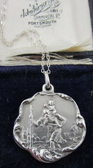 Antique Sterling Silver Art Nouveau St Christopher Pendant And Chain Signed