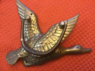 Vintage Solid Brass In Flight Mallard Duck Door Knocker 10 "