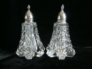 Vintage Clear Crystal Cut Glass Salt & Pepper Shakers - 3 3/4 " T X 2 1/4 " Hex