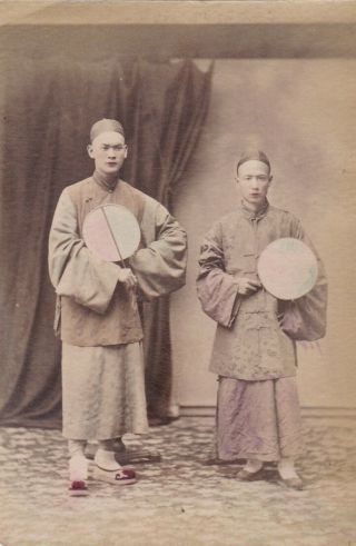 Rare Old Photo Ethnic Tinted Asia Japan Chinese Men China Circa 1890s F5