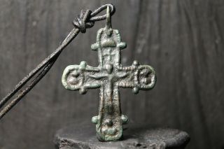 Rare Ancient Viking Bronze Orthodox Cross,  Antique Pendant,  9 - 11th Century Ad.