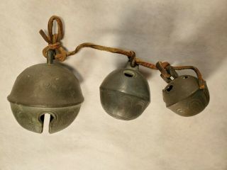 3 Vintage 6 3 & 4 Antique Sleigh Bell In Old Patina Sound Jingle Bells