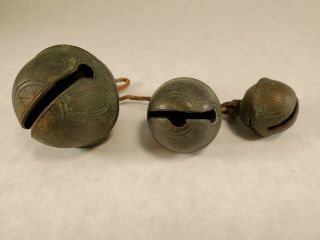 3 Vintage 6 3 & 4 Antique Sleigh Bell in old patina Sound Jingle Bells 2