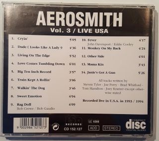 AEROSMITH - VOL.  3 LIVE USA - CD LSD RECORDS LABEL RARE BOOTLEG silver disc 2