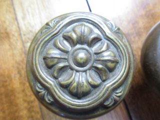 Antique Ornate Victorian Embossed Flower Floral Door Knob Set 2 3/16 Dia (t)