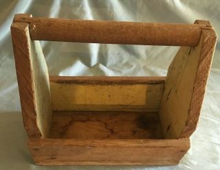 Vintage Hand Made Rustic Primitive Wooden Tool Box Caddy Garden Carrier