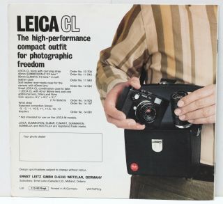 Leitz Wetzlar Leica CL Rangefinder Camera Sales Brochure 1970s / RARE 2