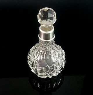 Art Deco Sterling Silver Cut Glass Perfume Scent Bottle Dressing Vanity Table